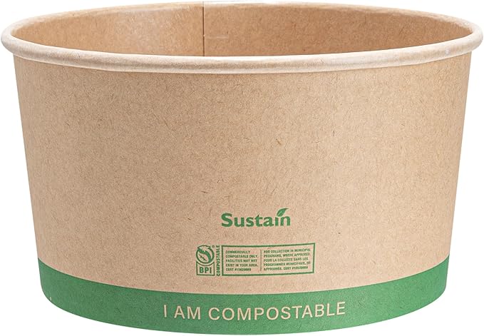 Restaurantware Compostable Paper Food Containers 200 Pack Of 34 oz BPI-Certified Round Kraft Salad Bowls Disposable Grease-Resistant Meal Prep Take Out Containers For Ice Creams, Soups, Snacks