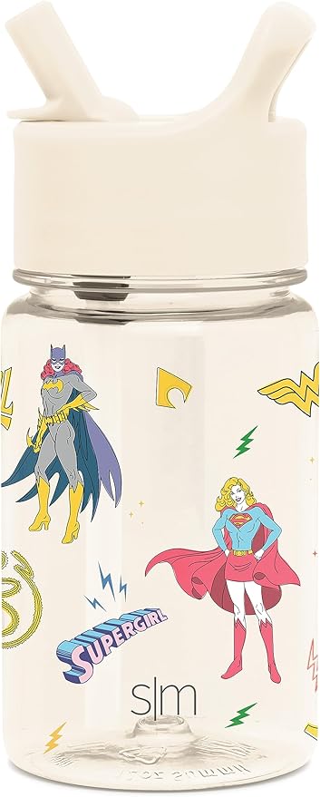 Simple Modern Kids DC Comics Water Bottle Plastic BPA-Free Tritan Cup with Leak Proof Straw Lid | Reusable and Durable for Toddlers, Girls | Summit Collection | 12oz, Super Gals