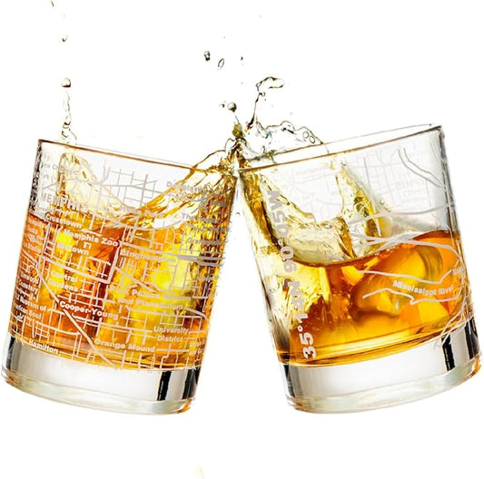 Greenline Goods Whiskey Glasses - 10 Oz Tumbler Set for Memphis lovers, Etched with Memphis City Map Old Fashioned Rocks Glass - Set of 2