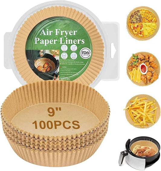 Air Fryer Disposable Paper Liner, 100PCS 9 Inch Large Airfryer Liners Round, Parchment Paper for Air Fryer Non-stick Oil-proof Water-proof, Paper liners for air fryer, Steamer, Baking, Microwave Etc
