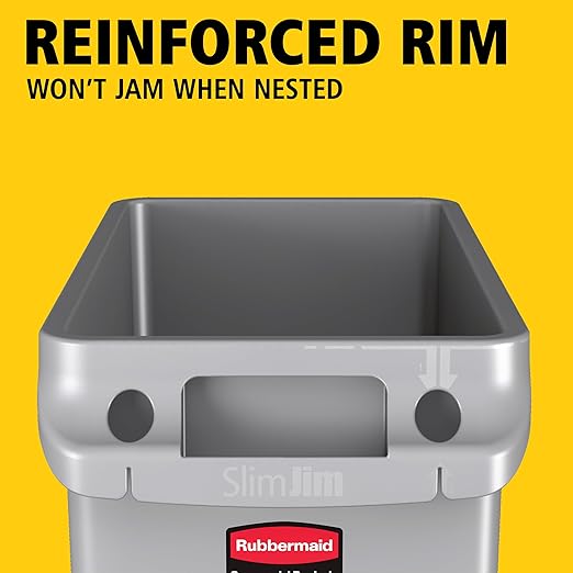 Rubbermaid Commercial Products Slim Jim Plastic Rectangular Trash/Garbage Can with Venting Channels 23 Gallon Gray