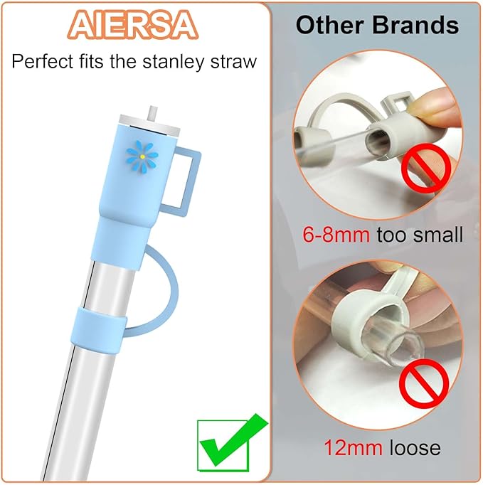 AIERSA 10Pcs Straw Cover Cap for Stanley Cup, Silicone Straw Topper Compatible with Stanley 30&40 Oz Tumbler with Handle
