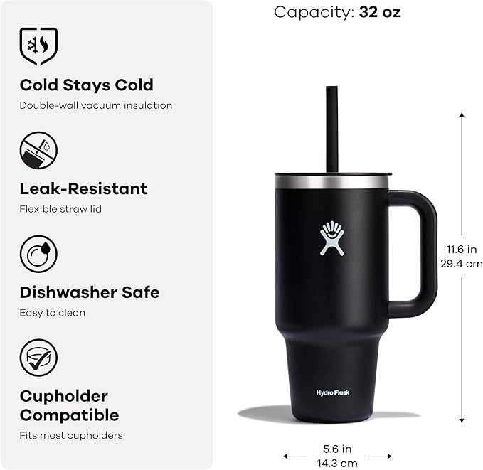 Hydro Flask 32 Oz Travel Tumbler with Handle, Lid and Straw - Insulated Stainless Steel in Western Light Blue