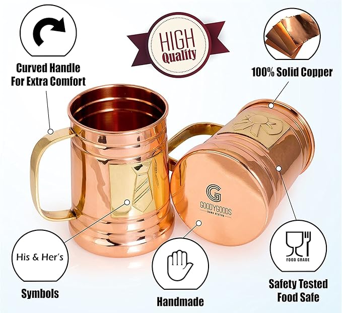 G GOODYGOODS Moscow Mule Copper Mugs: Make Any Drink Taste Better! 100% Pure Solid Copper His & Hers Gift Set - 2 Hammered 18 OZ Cups, 2 Unique Straws, Jigger & Recipe Booklet