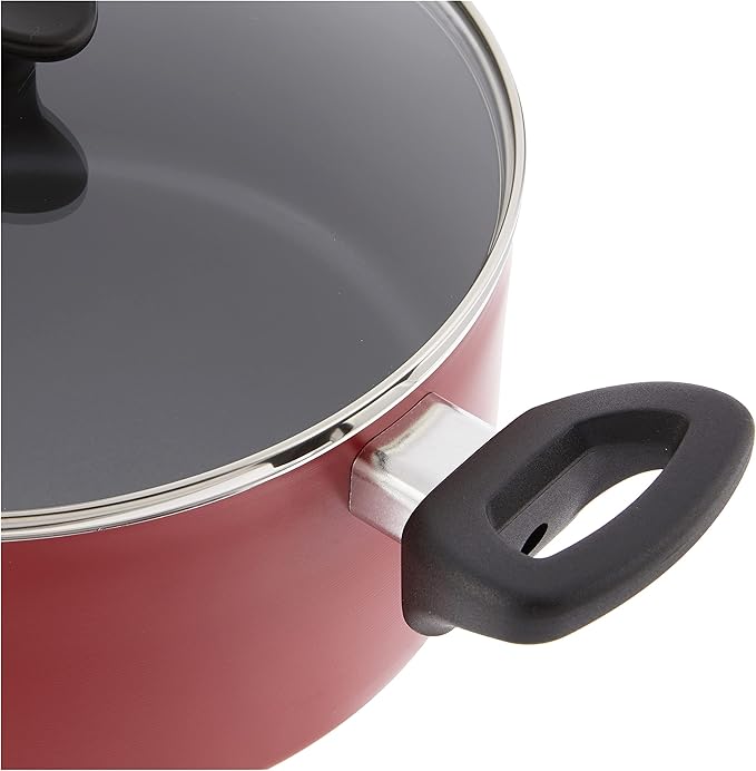 BELLA Cookware Set, 12 Piece Pots and Pans with Utensils, Nonstick PFOA Free Scratch Resistant Cooking Surface Compatible with All Stoves, Nylon and Aluminum, Red