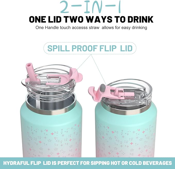 Hydraful 64 oz Tumbler with Handle and Straw - 100% Leak-Proof - Insulated Cup Reusable Stainless Steel Large Water Bottle Travel Mug for Gym, Hiking, and Camping - Gifts for Women Men Him Her