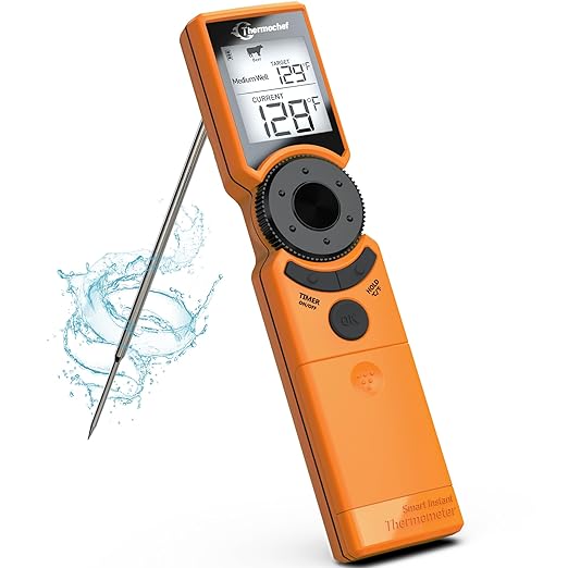 Digital Meat Thermometer for Grill, Instant Read Food Thermometers for Cooking with Food Doneness Guide, Calibration and LCD Backlight Screen, High Accuracy ±1% ℉, BBQ Beef Candy Orange