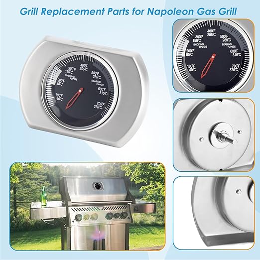 Grill Temperature for Napoleon Prestige 500, Built-in Prestige 500, Rogue 425 XT 525 Rogue SE 425 365, Prestige PRO 500 Temperature Gauge Replacement Parts for Napoleon Grill Accessories