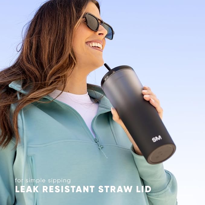 Simple Modern Plastic Tumbler with Lid and Straw | Reusable BPA Free Iced Coffee Cups Double Wall Smoothie Cup | Gifts for Women Men Him Her | Classic Collection | 24oz | Sea Glass Sage