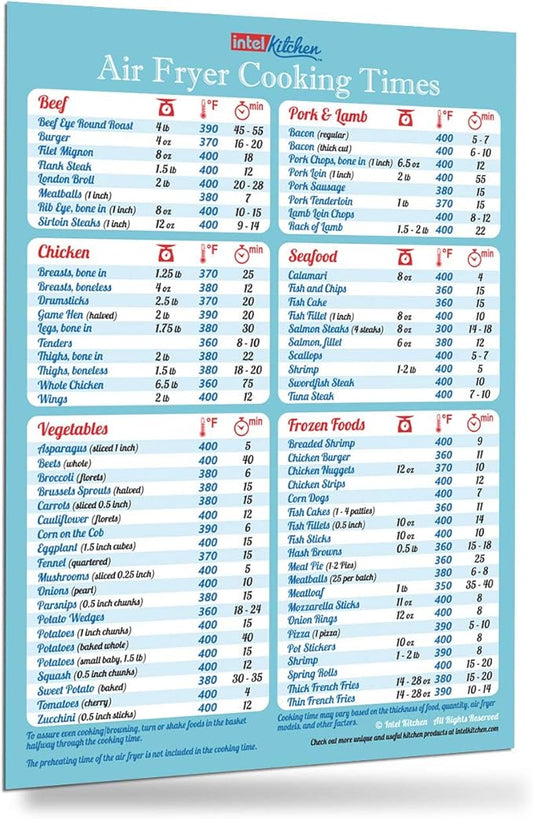 Must-Have Air Fryer Accessories Air Fryer Cooking Times All-In-One Magnet Accurate Perfect Instant Guide Big Text Easy To Read Healthy Handy Quick Cheat Sheet Chart 8”x11” Kitchen Gift Recipe Cookbook