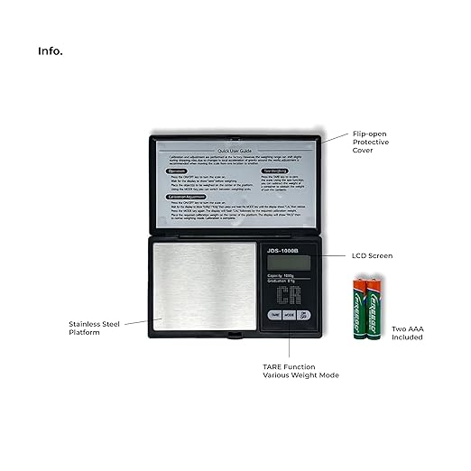 CR Premium Digital Food Scale - 1000g by 0.1g, Portable & Black (JDS-1000B) (Battery Included)