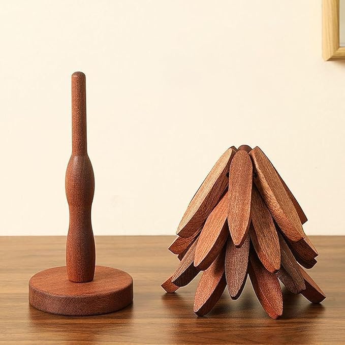 Natural Wood Tree Trivet Set, 𝐍atural Tree Trivet Set - 4 Wooden Trivets,4 Wooden 𝐓rivets & 1 Stand Like a Christmas Trees,for Hot Dish,Pot,Bowl,Teapot,Hot Pot Sets (Natural Wood 3 Trivets,2set)