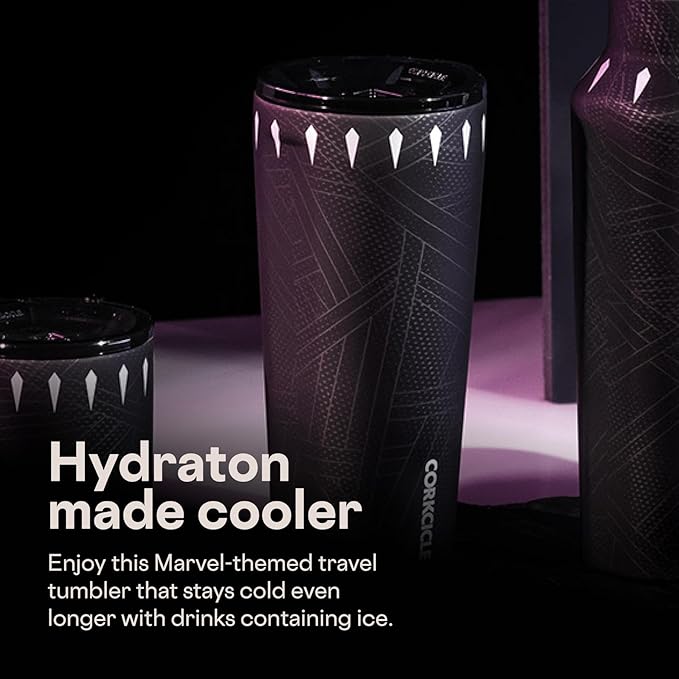 Corkcicle Disney Tumbler - Triple-Insulated Stainless Steel - Keeps Drinks Cold 9 Hours - Spill-Proof Lid - Reusable - Summer Drinkware Gift - Keeps Drinks Ice Cold - 24 oz - Black Panther
