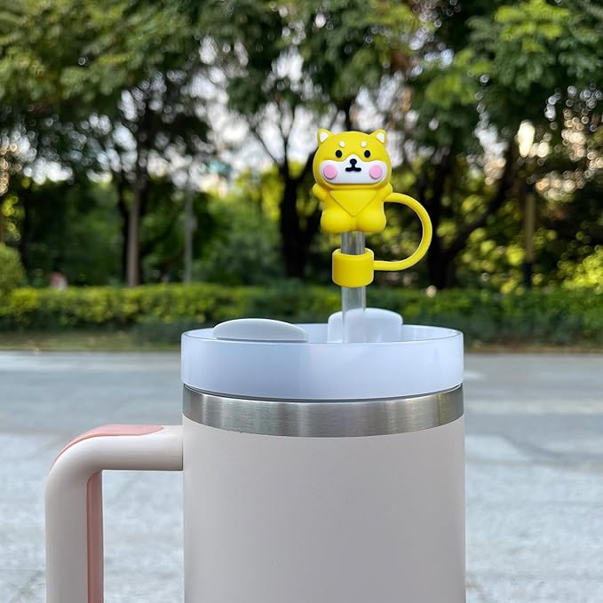 5PCS Straw Cover Cap for Stanley Cup, Silicone Cute Animal Straw Topper for Stanley 30&40 Oz Tumbler with Handle, 10mm 0.4in Dust-Proof Reusable Straw Tips Lids. (Color 8)