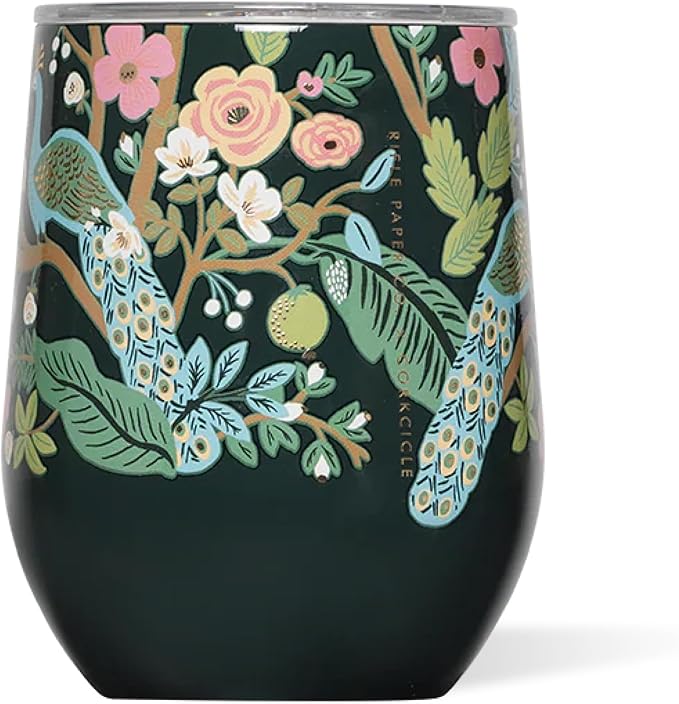 Corkcicle Stemless Insulated Wine Glass Tumbler - Keeps Beverages Cold 6 Hrs Hot 3 Hrs - Stainless Steel - Easy-Grip - Gift for Mom - Great for Mother's Day or Christmas - 12 oz - Peacock Blue