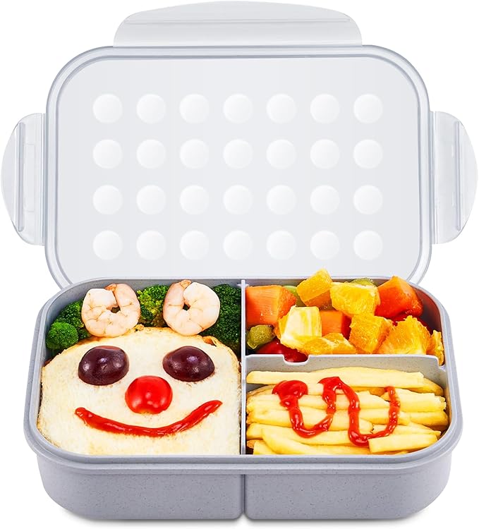 MISS BIG Bento Box for Kids, Leakproof Lunch Box, No BPAs & Chemical Dyes, M/W, D/W & Fridge Safe (1150ml Gray)