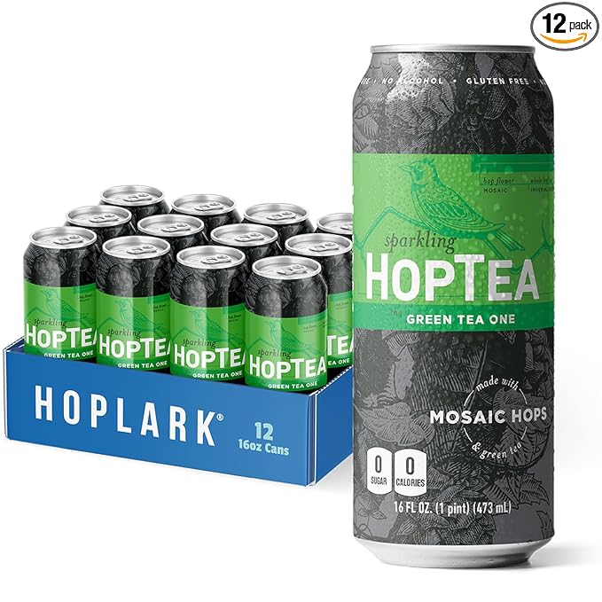 HOPLARK Sparkling HopTea – Mosaic Hops and Sparkling Green Tea – Unsweetened – Zero Calorie – Caffeinated Sparkling Tea in 12 Pack 16oz Cans – A Bold Sip for the Curious - The Green Tea One