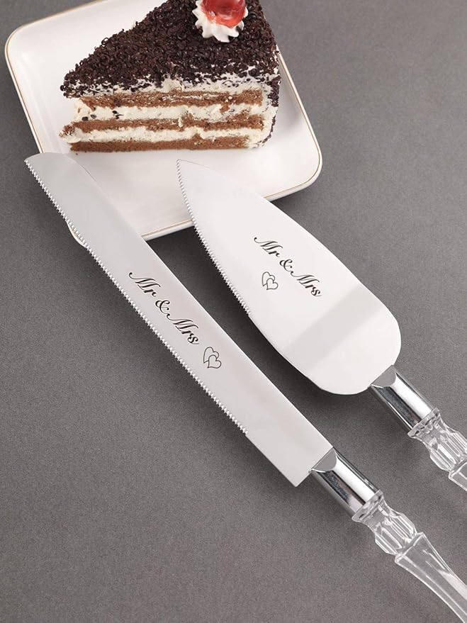 AW BRIDAL Mr Mrs Wedding Cake Knife and Server Set, Silver Cake Cutting Set for Wedding, Pie Cutter Dessert Server, Bridal Shower Engagement Registry Gifts for Couples