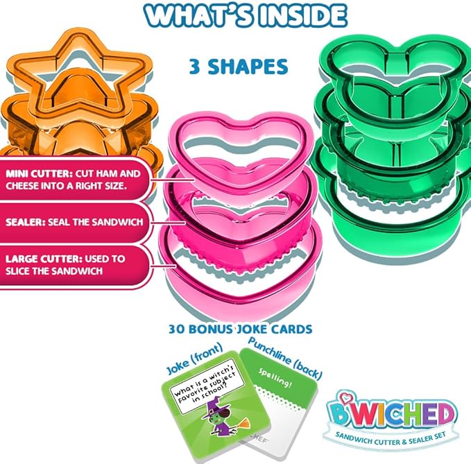 Sandwich Cutter and Sealer - Crustless Sandwich Maker - Great for Lunchbox and Bento Box - Boys and Girls Kids Lunch - Sandwich Cutters for Kids (Heart, Star, Mouse)