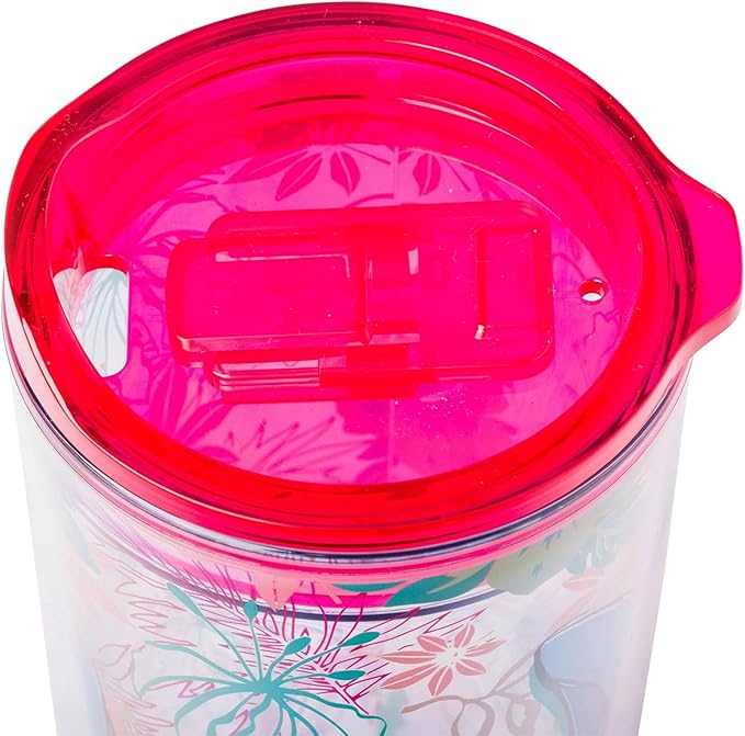 Silver Buffalo Disney Lilo and Stitch Floral Tropical Abstract Red Double Wall Travel Tumbler with Slide Close Lid, 20 Ounces