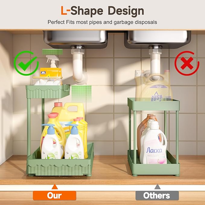 3 Pack Multi-Purpose Under Sink Organizers and Storage (Green, 14.85 inches)