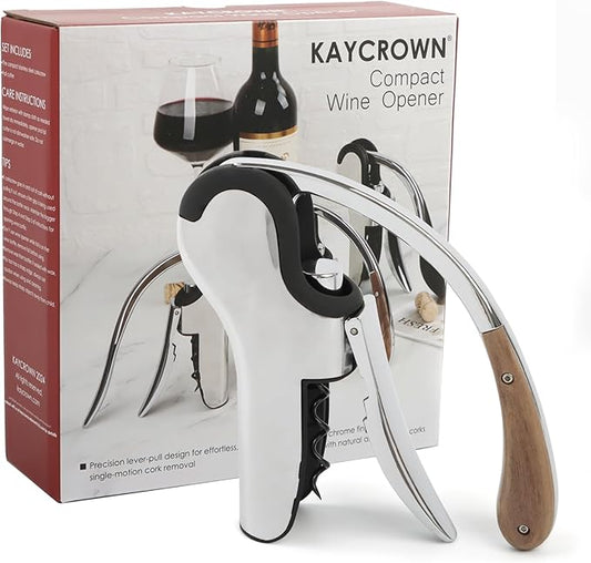 KAYCROWN Stainless Steel Wine Bottle Opener, Vertical Lever Corkscrew with Built-in Foil Cutter Design, Manual Handheld Corkscrew with Ergonomic Lever Pump