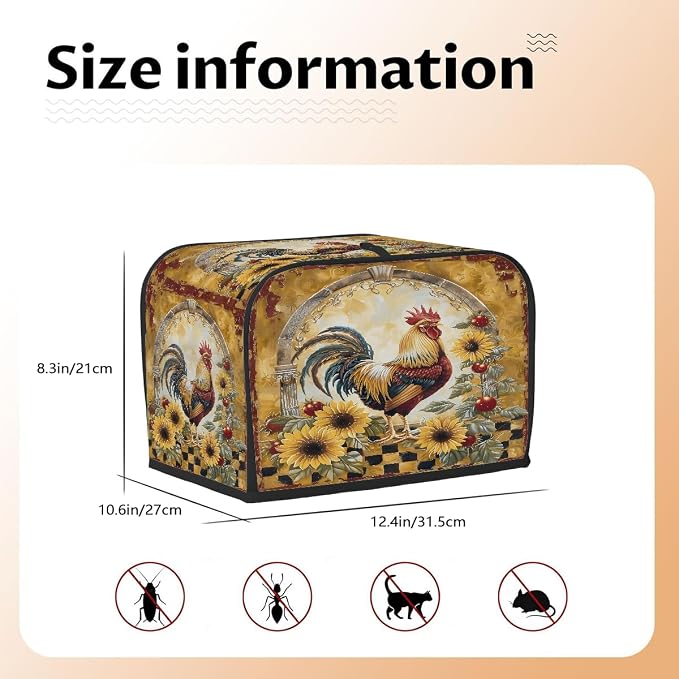 Rooster Farmhouse Sunflower Toaster Cover 4 Slice Wide Slot Washable Appliance - Image 5