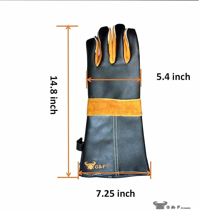 G & F Products Premium Leather Heat-Resistant Gloves – BBQ, Fireplace – Puncture, Cut, and Fire Protection with Cotton Lining and Kevlar Stitch – Durable Suede and Cowhide Leather