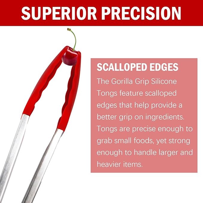 Silicone Kitchen Tongs for Cooking - 9+12 Inch Heat-Resistant Stainless Steel Cooking Tongs with Non-Slip Handle, Non-Scratch Tips for, BBQ, Salad & Air Fryer - 2-PieceRedSet
