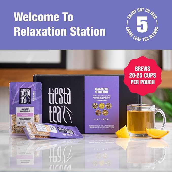 Tiesta Tea - Herbal Tea Gift Box, Loose Leaf, Medium to Non Caffeinated Variety Pack, Make Hot & Iced, 5 Pouches of Assorted Blends with Chamomile, Ginger, Citrus and Lavender Herbal Blend