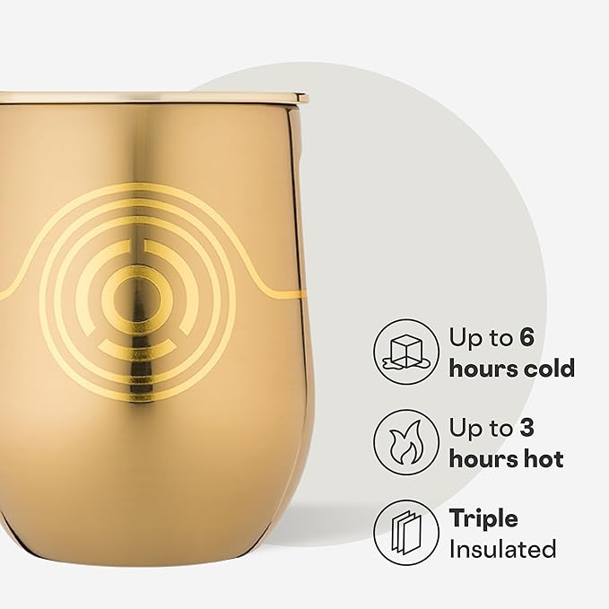 Corkcicle Stemless Insulated Wine Glass Tumbler - Keeps Beverages Cold 6 Hours & Hot 3 Hours - Stainless Steel - Easy-Grip - Summer Gift - Keeps Drinks Ice Cold - 12 oz - Droid Set 3-Pack Bundle