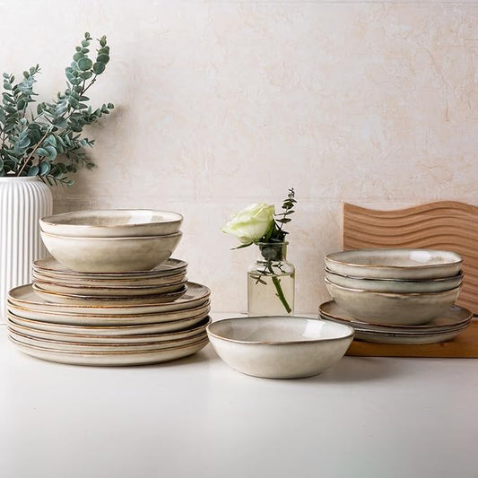 AmorArc Ceramic Dinnerware Sets,Handmade Reactive Glaze Stoneware Plates and Bowls Sets,Highly Scratch Resistant | Dishwasher & Microwave Safe Dishes Set,Service for 12 (36pc)