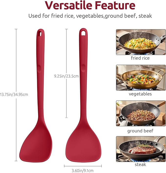 U-Taste 600ºF Heat Resistant Wok Spatula: 13.76" Long, 3.63" Wide Silicone Cooking Utensils with Flexible Edge & Sturdy Core, for Kitchen Stir Fry, Serving, Scoop, in Non-Stick Pan, Carbon Steel (Red)