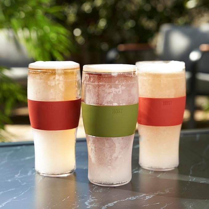 HOST FREEZE Beer Glasses, Frozen Brew Mugs, Freezable Pint Glass Set, Insulated Beer Glass to Keep Your Drinks Cold, Double Walled Insulated Glasses, Gift for Dad, 16oz, Set of 2, Crimson Red