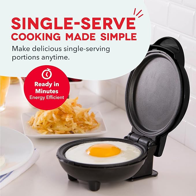 DASH Mini Maker Electric Round Griddle for Individual Pancakes, Cookies, Eggs & other on the go Breakfast, Lunch & Snacks with Indicator Light + Included Recipe Book - Black