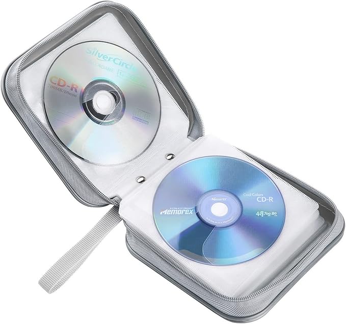 CD Case, 40 Capacity CD/DVD Case Holders Wallet Hard Plastic DVD Disc Cases Storage Binder for Car Home Office Travel (Grey)