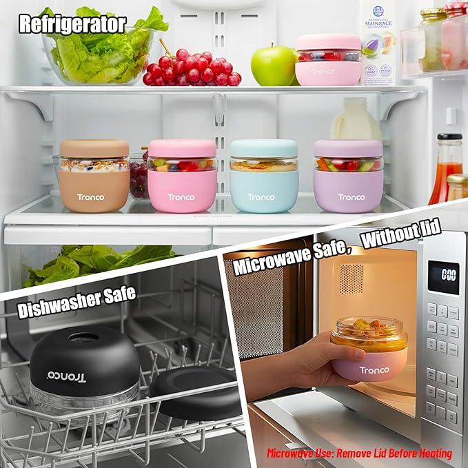 Tronco 24 oz Glass Food Storage Containers with Lids, Airtight, Leak & Spill Proof Glass Lunch Bowls for Meal Prep, Salad, Yogurt, Soup & Stew, Microwave & Dishwasher Safe, BPA-Free, Set of 2