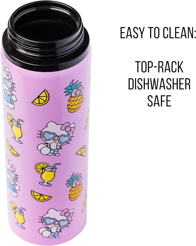 Silver Buffalo Sanrio Hello Kitty Summer Pineapples And Lemonade Stainless Steel Water Bottle, 25 Ounces