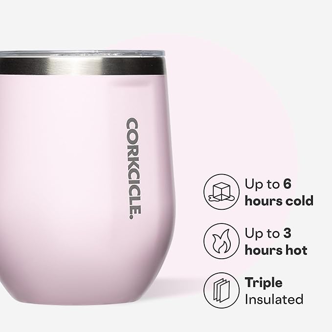 Corkcicle Stemless Wine Tumbler - Keeps Drinks Cold for 6 Hours - Triple-Insulated Stainless Steel - Non-Slip Base - Summer Drinkware Gift - Keeps Drinks Ice Cold - 12 oz - Powder Puff