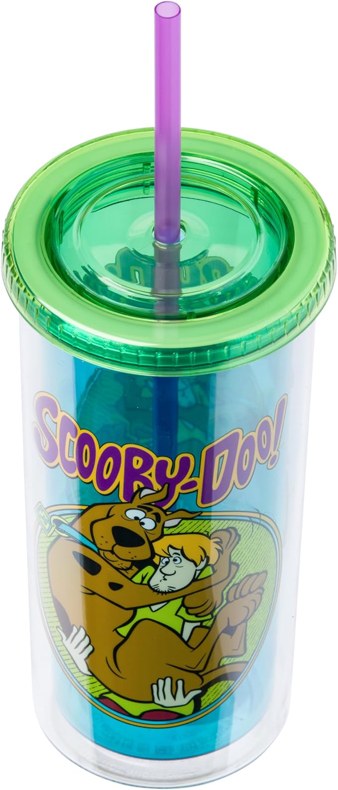Silver Buffalo Scooby-Doo Plastic Tall Cold Cup with Lid and Straw Featuring Scooby-Doo and Shaggy, 20 Ounces