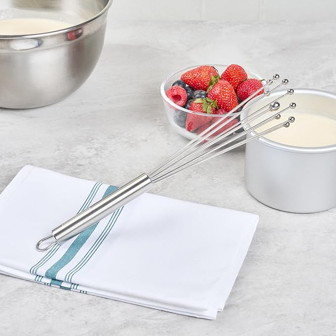 Restaurantware-German Standard 10.6 Inch Ball Whisks, 24 Dishwashable Kitchen Whisks - Ergonomic Handle, Durable, Stainless Steel Manual Egg Beater, Suitable For Whisking, Stirring, Mixing, Beating