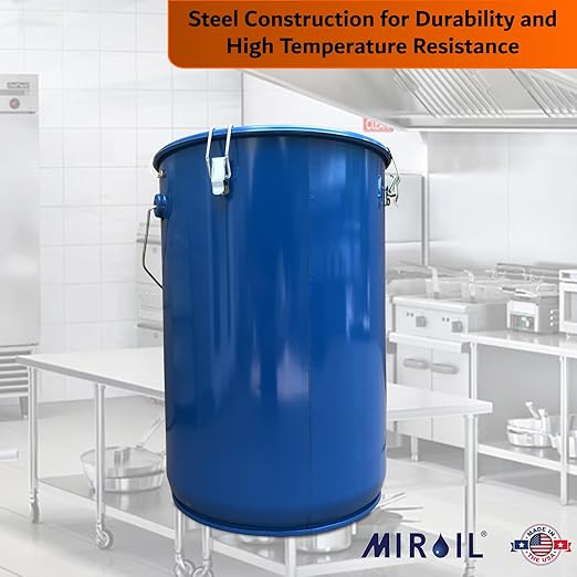 MirOil 6-Gallon Fryer Grease & Oil Disposal Caddy – Model #30L – Steel Bucket w/Locking Lid – Used Hot Oil Container – Food Safe Cooking Grease Bucket w/Lid – Commercial Food Truck Accessories