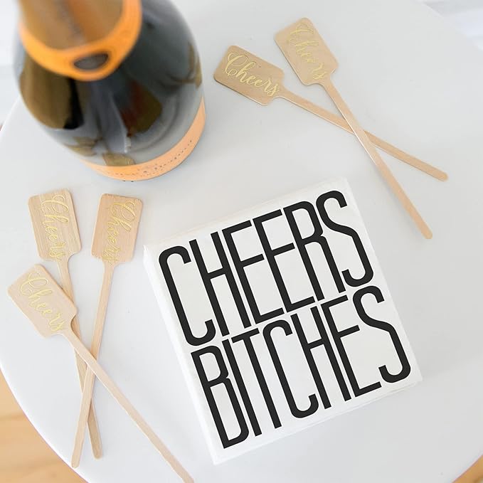 Twisted Wares - Funny Cocktail Napkins - CHEERS BITCHES - Boutique Cocktail Napkins - Perfect for any Celebrations 5"X5" (20 Pack)