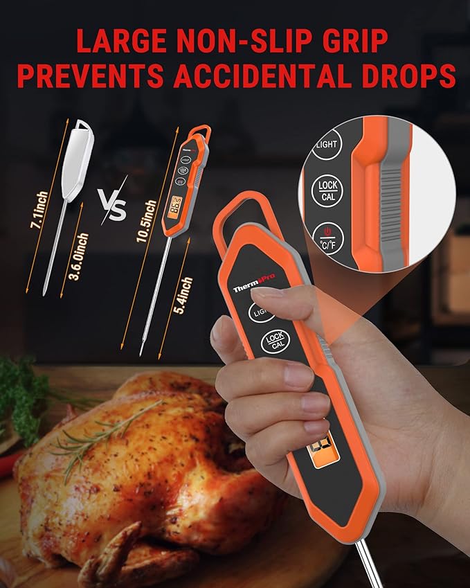 ThermoPro TP15H Waterproof Instant Read Food Thermometer for Cooking, Digital Meat Thermometer Probe with Backlight & Calibration, Cooking Thermometer for Meat Liquids Candy BBQ Oven Turkey