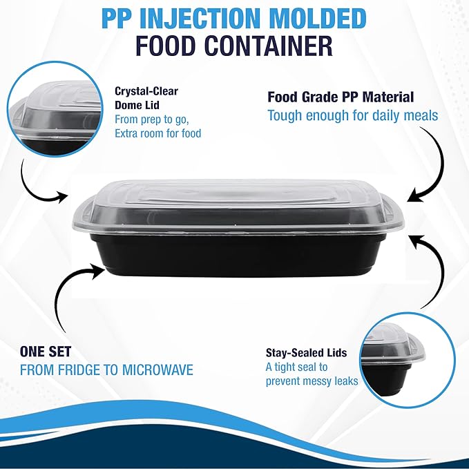 Ruthy's Outlet Meal Prep Containers W/Lids -Square Food Storage – BPA-Free| Stackable | Microwave | Freezer & Dishwasher Safe | Reusable Lunch Bento Box Portion Control & Planning (30 Pack, 12 oz)