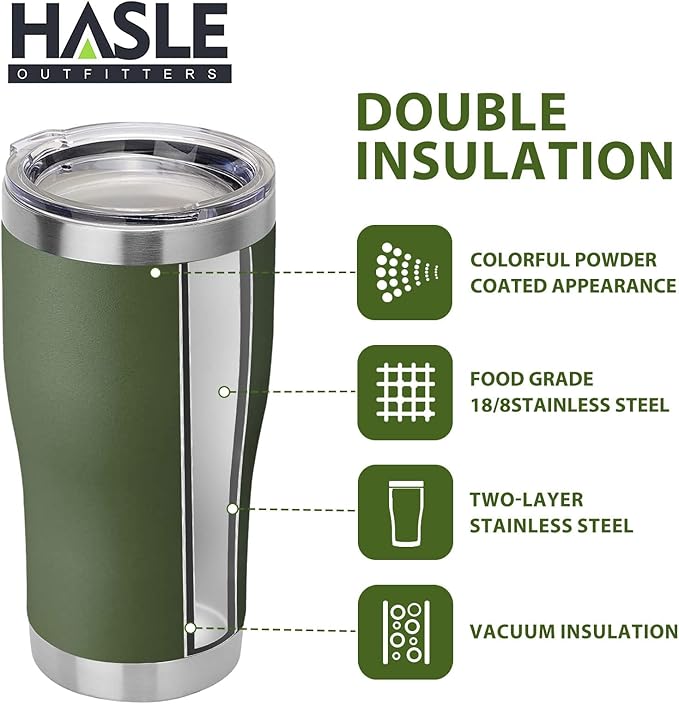 HASLE OUTFITTERS 20oz Tumbler Bulk, Insulated Tumblers with Lid, Vacuum Stainless Steel Tumbler, Double Wall Powder Coated Cup, coffee mugs(Army Green, 12 Pack)