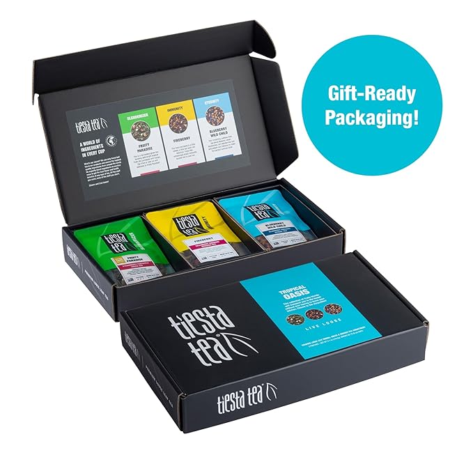 Tiesta Tea - Fruity Loose Leaf Tea Gift Box, Loose Leaf, Medium Caffeinated Variety Pack, Make Hot & Iced, 3 Pouches of Assorted Blends with Green, Blueberry Fruit & Hibiscus Fruit Blend