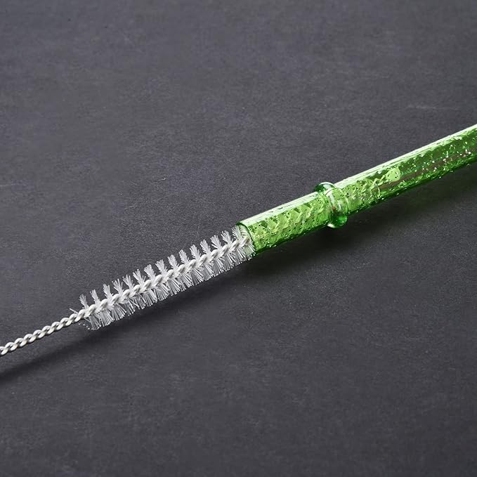 ALINK 12PCS Reusable Clear Green Glitter Straws, 11" Long Hard Plastic Tumbler Drinking Straws with Cleaning Brush