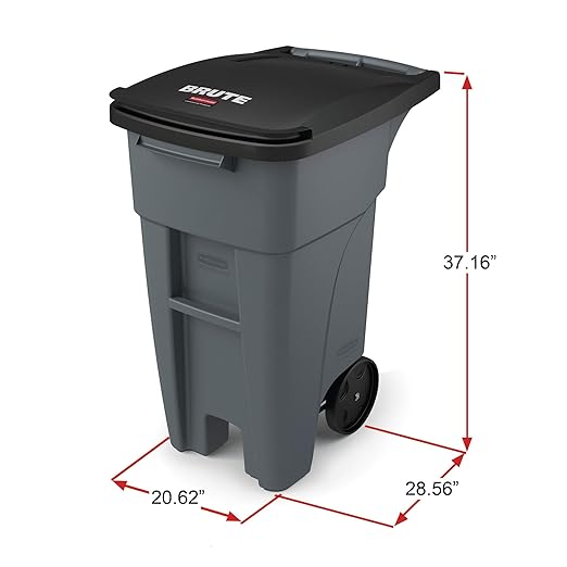 Rubbermaid Commercial Products BRUTE Rollout Heavy-Duty Wheeled Trash/Garbage Can, 32-Gallon, Blue, for Restaurants/Hospitals/Offices/Warehouses/Garage, Pack of 2