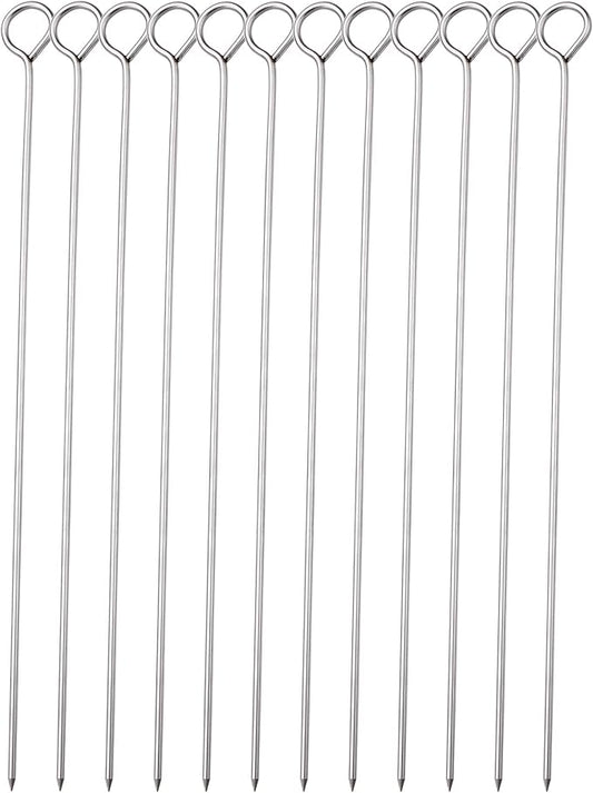 10 Inch Metal Barbecue Skewers, Stainless Steel BBQ Skewers, Shish Kebab Kabob Skewers 12 Pcs